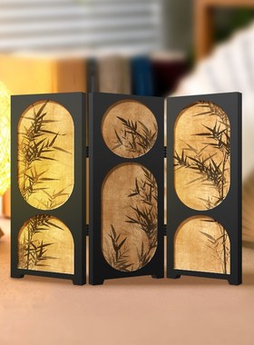 中古风墨竹屏风摆件茶桌家居边柜斗柜桌面装饰品复古装饰摆画