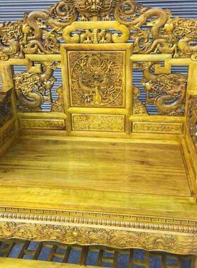 精品金丝楠木小叶桢楠明式云龙宝座两组合沙发宝座脚踏实木红木家
