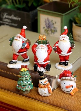 复古彩绘仿木纹圣k诞老人雪人圣诞树公仔节日送礼氛围家居装饰摆