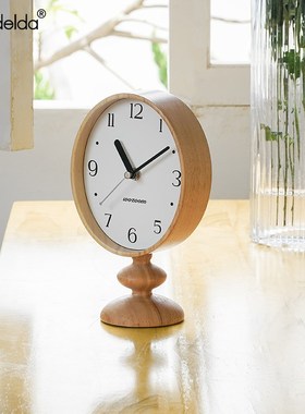 Mandelfda简约复古实木时钟摆件入户玄关创意桌面座钟表轻奢装饰