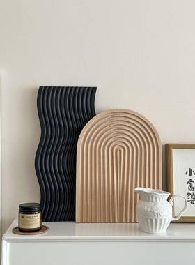 北欧水波纹木质板黑色托盘ins风香薰收纳置物下午茶盘子拍照道具