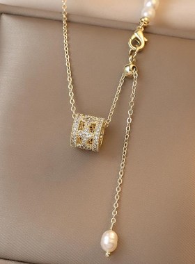 韩国小蛮腰珍珠链条拼接锁骨链女夏复古轻奢小众2021年新款设计感