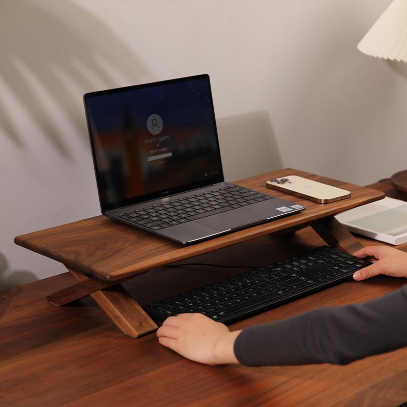 黑胡桃实木台式电脑增高架显示器笔记本垫高底座办公室桌面置物架 - 图2