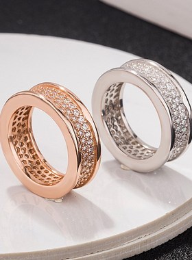 满钻戒指小蛮腰S925纯银镀18k金弹簧情侣气质百搭指环女