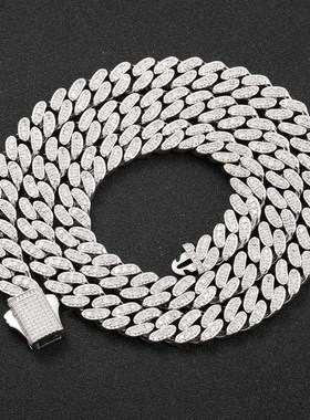 欧美跨境9mm单排锆石古巴链弹簧扣男士个性项链潮人饰品一件代发