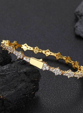 欧美嘻哈6.5mm弹簧扣锆石网球手链跨境饰品男女个性情侣手链配饰