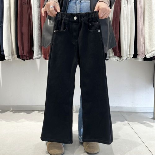 女童微喇加绒牛仔裤超软高弹一体绒喇叭裤休闲裤女大童秋冬款裤子 - 图0