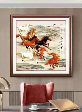 入户玄关装饰画八骏图马到成功挂画骏马图办公室国画客厅书房壁画