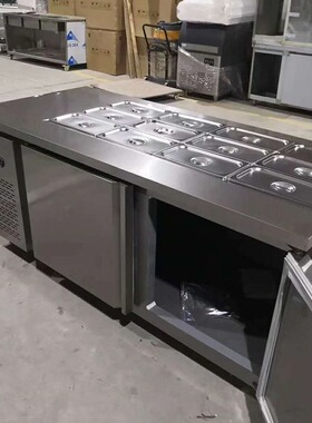 千麦商用水果捞展示柜不锈钢大容量开槽保鲜冷藏沙拉工作台冷柜