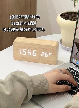 时尚木质LED时钟闹钟桌面台式电子学生宿舍床头钟卧室台钟表摆件