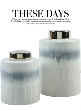 客厅玄关电视柜摆件 现代新中式白色陶I瓷储物罐 样板房间装饰罐