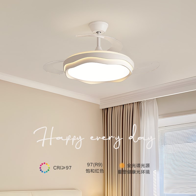 简约隐形风扇灯吊扇灯护眼北欧中古风吊灯客厅卧室餐厅支持米家灯 - 图2