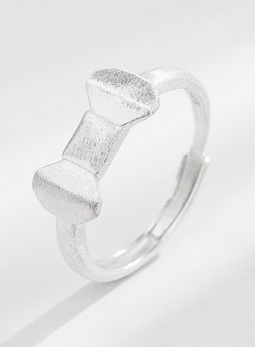 原创S925纯银拉丝磨砂折纸蝴蝶结戒指日系网红甜美少女心素圈指环