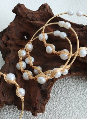 手工打造diy黄铜材质时尚饰品原创设计巴洛克淡水珍珠软线手镯女