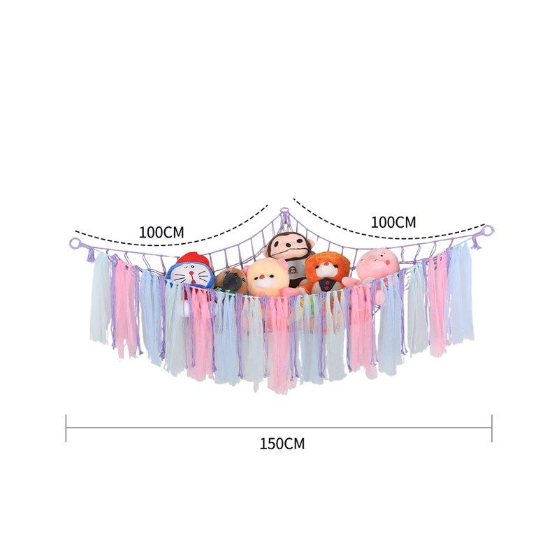 手工编织彩色丝带三角毛绒玩具收纳墙角网 卡通公仔装饰棉绳网兜,淘宝优惠券,粉丝福利购,淘宝优惠卷