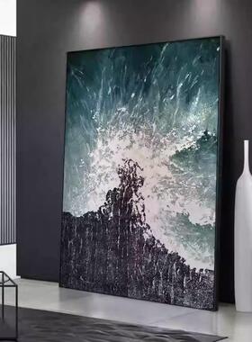 黑白客厅挂画抽象肌理入户玄关画装饰画现代简约油画轻奢沙发壁画