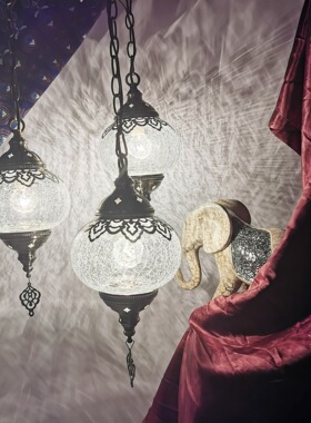 简约欧美式吊灯阶梯型餐厅酒店展厅节日装饰裂纹玻璃3头吊灯可调