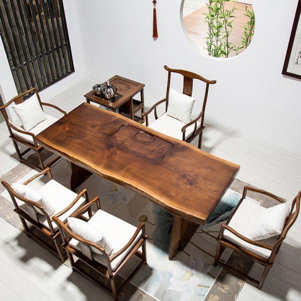 新中式实木公室泡茶桌家用客厅自然边会客桌椅组合接待洽谈茶台,淘宝优惠券,粉丝福利购,淘宝优惠卷