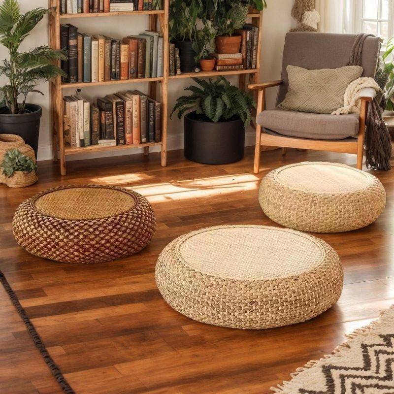 藤编矮凳客厅家用圆凳日式坐凳水草藤创意沙发凳休闲阳台飘窗坐墩,淘宝优惠券,粉丝福利购,淘宝优惠卷