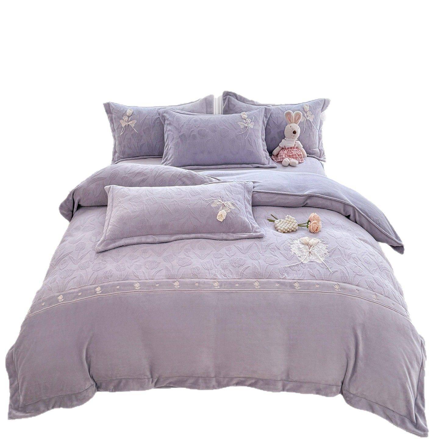 全消光加厚牛奶绒四件套轻奢防静电加绒保暖双面绒秋冬床套件,淘宝优惠券,粉丝福利购,淘宝优惠卷