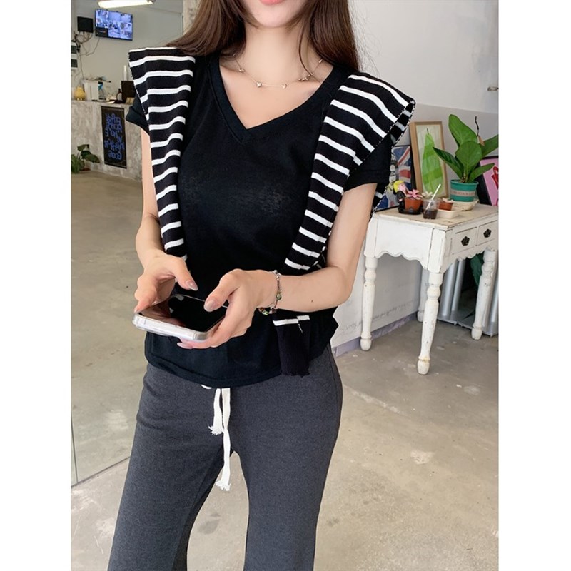 kumikumi高级n感撞色薄款外搭坎肩女夏季新款复古气质条纹针织披 - 图2