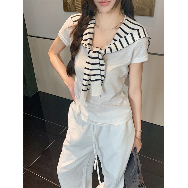 kumikumi高级n感撞色薄款外搭坎肩女夏季新款复古气质条纹针织披 - 图3