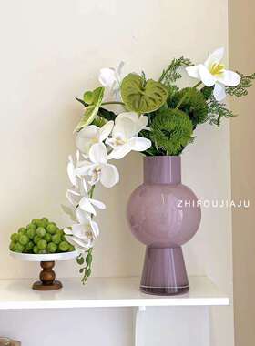 中古芬顿紫色琉璃花瓶摆件 高品质大肚水培鲜花插花瓶轻奢风