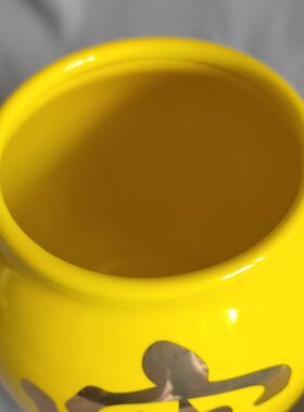 招财进宝陶瓷罐黄色罐子摆件储物罐金字招财工艺品 高11.3 宽10cm