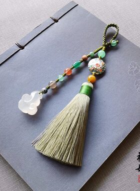 原创景泰蓝文艺流苏压襟挂件汉服古风服饰配件白玉髓如意礼物