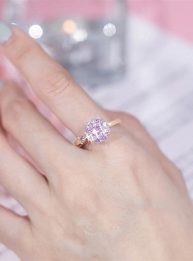 高级感抖音爆款轻奢时o尚旋转气质粉色戒指超闪满钻开口指环个性