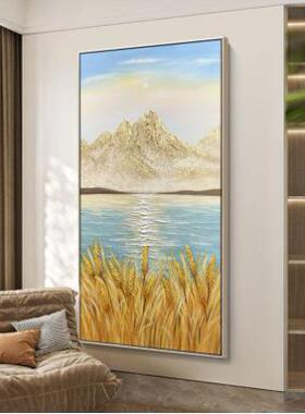 北欧稻田园风景玄关挂画现代抽象客厅餐厅壁画金色麦浪麦穗装饰画