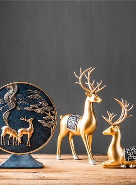 小鹿屏风电视柜软装饰品摆件酒柜中E式禅意新中式茶室角几桌面摆