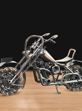 铁艺摩托车复古摆件客厅玄关酒柜装饰品房间工艺品办公桌面小摆设