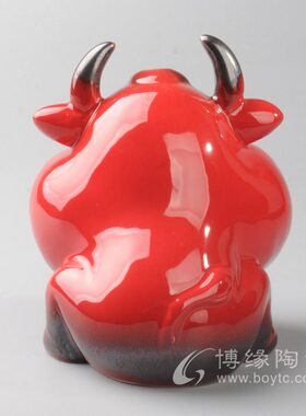 肖可爱牛烟灰缸造个性型桌面随手礼釉釉礼品陶瓷生牛头红高牛实用
