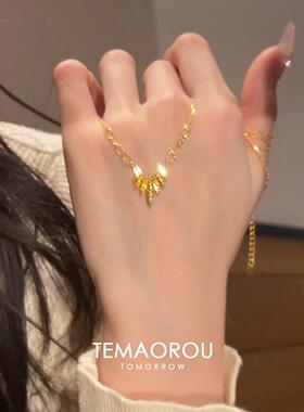 S925银爆闪镭射小片金色叶子项链