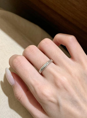 S925纯银简约银色条纹素圈戒指女