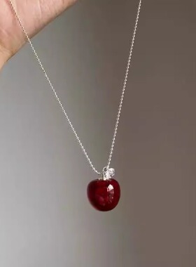 S925纯银甜美可爱红水晶苹果项链