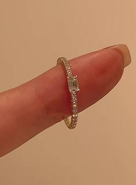 S925纯银爆闪方糖锆石戒指女小众