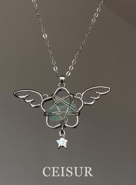 S925纯银镂空翅膀星星项链女小众