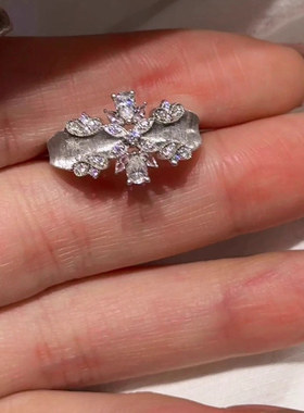 中古风拉丝水滴仿钻戒指2025新款