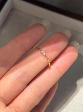 S925纯银金色极细半圈链条戒指女