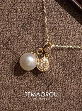 S925纯银海蓝宝珍珠吊坠项链女款