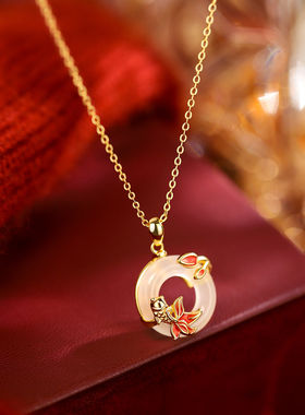 S925纯银新年锦鲤平安扣项链女款