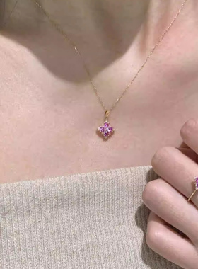 紫色四叶草项链女款高级感毛衣链