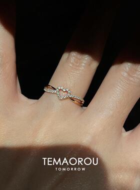 S925纯银爆闪爱心交叉戒指女小众