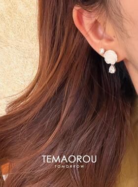 S925纯银白贝母玫瑰花水滴戒指女