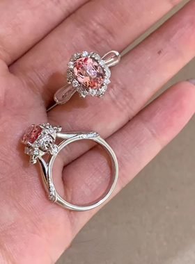 S925纯银粉橘渐变鸽子蛋戒指小众