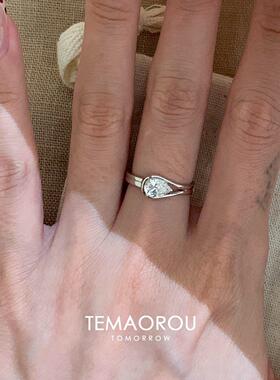 S925银韩系银色爆闪水滴闪钻戒指