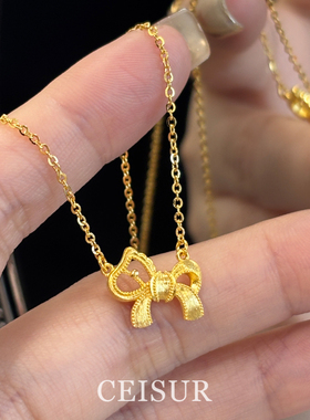古法拉丝沙金蝴蝶结小马项链2025