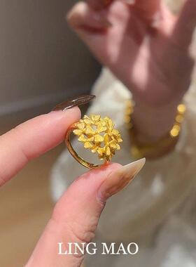 S925纯银金色小花塔戒指小众设计